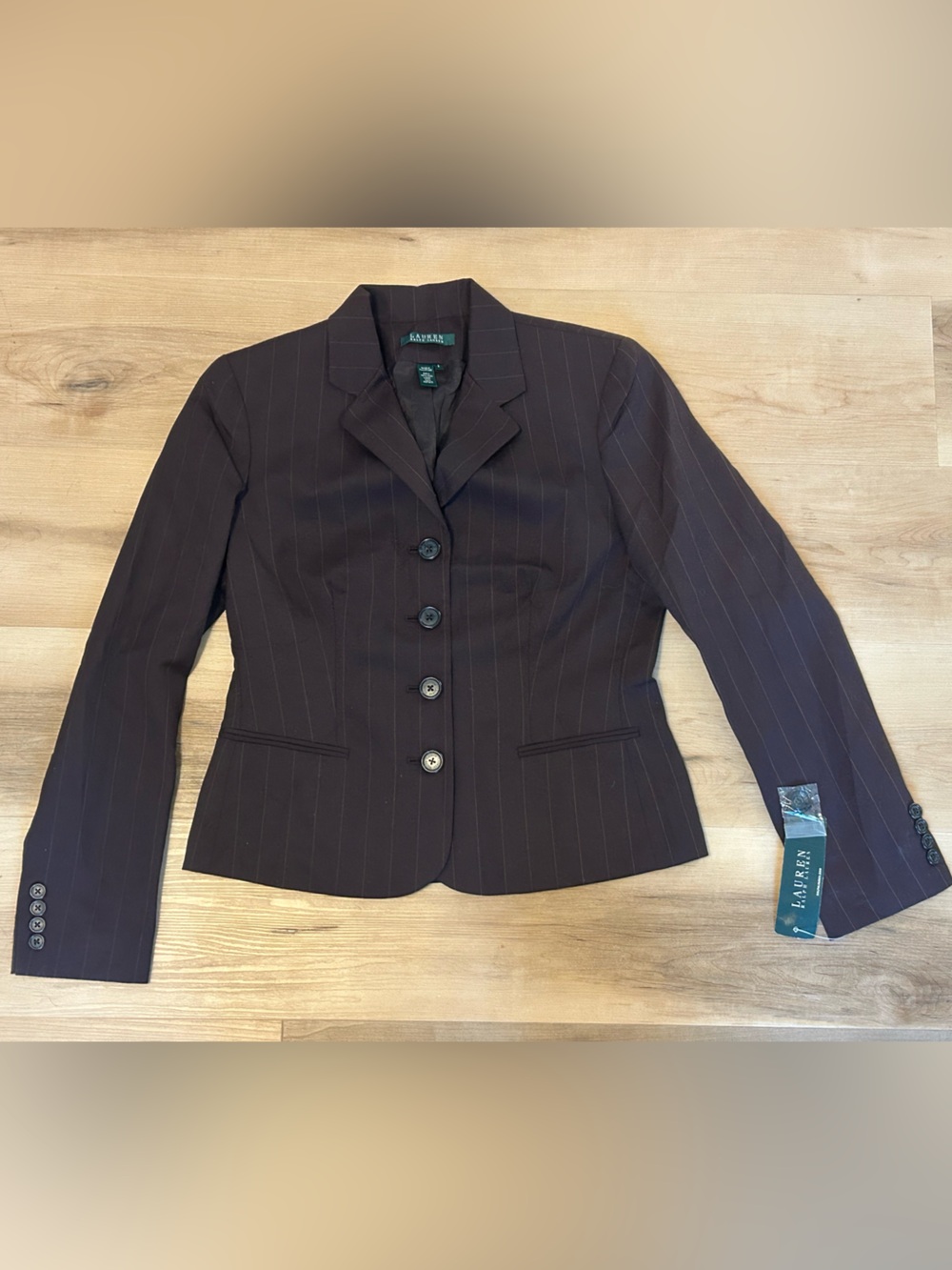 Ralph Lauren NWT 100% cotton Brown Pinstripe Women's Blazer